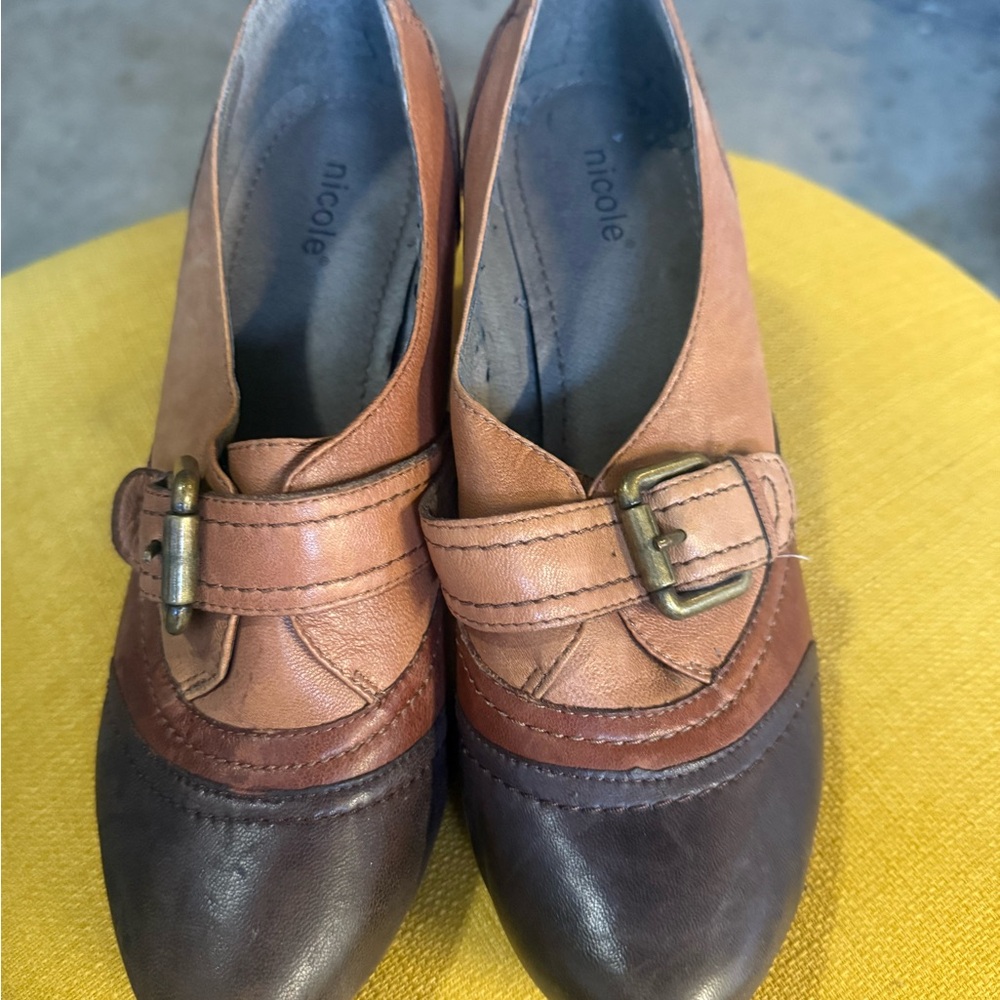 Nicole Women's Brown and Tan Loafers with Buckle